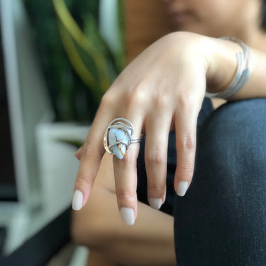 wire wrap sterling silver BLUE SURF WAVE RING