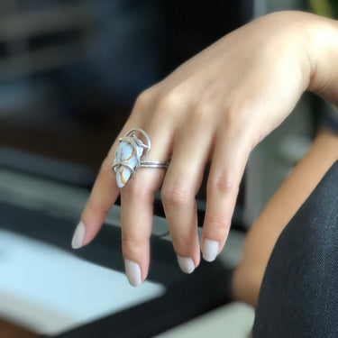 handmade sterling silver wire wrap BLUE SURF WAVE RING