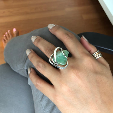 wire wrap ring CHRYSOPRASE WAVE RING