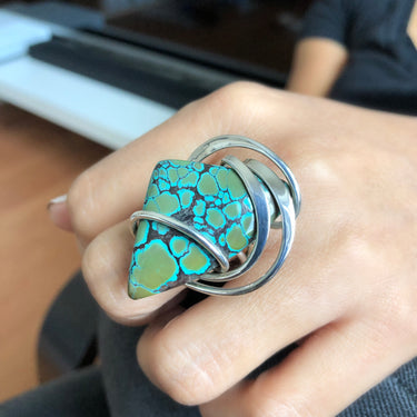 turquoise stone wire wrap in sterling silver for a beautiful ring