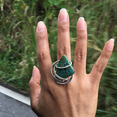 unique turquoise stone wire wrap in sterling silver for a beautiful ring
