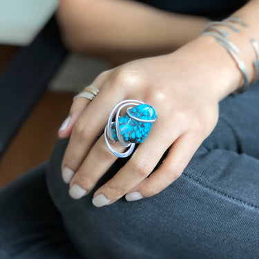 wire wrap turquoise stone ring with sterling silver