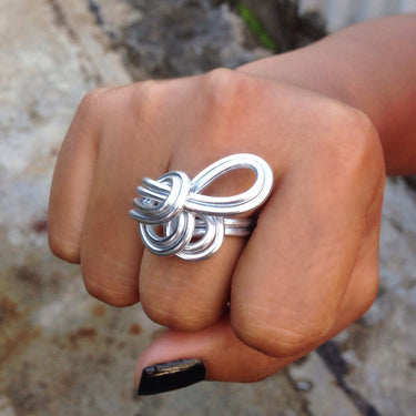 Silver anodized aluminum wire wrap ring.